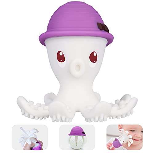 Mombella Giocattoli da dentizione per neonati da 6 a 18 mesi, massaggiagengive per neonati, giocattoli da masticare in silicone morbido per bambini di 9 mesi, regalo divertente per bambini, viola