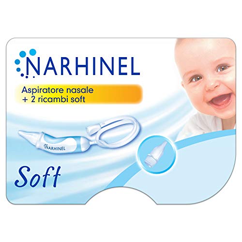 Narhinel Aspiratore Nasale Soft per Neonati e Bambini, Aiuta a Liberare il Nasino, Rimuovendo Delicatamente le Secrezioni Nasali, con 2 Ricambi Soft