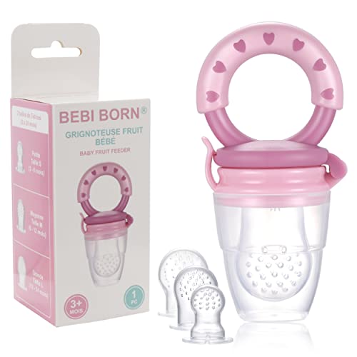 1 Ciuccio Frutta Neonati + 3 Taglie di Tettarelle Silicone senza BPA [3 a 24 mesi] + Manuale d'uso + Guida GRATUITA | Allevia il dolore alle gengive | Rosa
