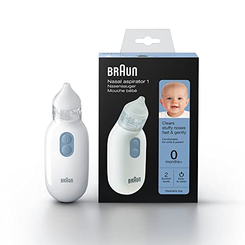 Braun BNA100EU - Aspiratore nasale 1, Pulisce il naso chiuso in modo rapido e delicato, Sciacquone elettrico, Per bambini da 0m+, Bianco