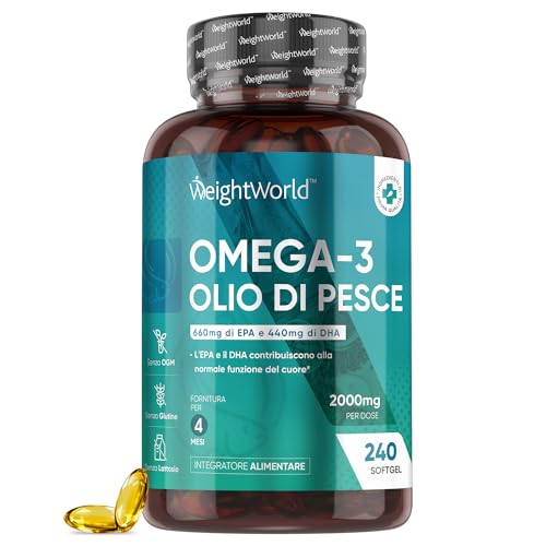 Omega 3 - Olio di Pesce Omega3 2000mg ad Alto Dosaggio con 660mg EPA e 440mg DHA - 240 Olio di Pesce Omega 3 Capsule Softgel - Fish Oil Omega 3 - Integratore Omega 3 - Acidi Grassi Essenziali EPA DHA