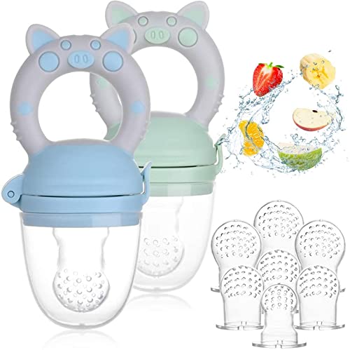 Faburo 2pcs Ciuccio Frutta per Bambini per Alimenti + 9pcs Ciuccio in Silicone(3*3), Ciuccio per Frutta Neonati Innovativo Succhietto Dentizione Giocattolo per la Dentizione Della Frutta per Bambini