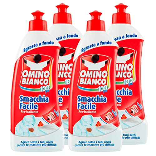 Omino Bianco - Pre-trattante Smacchia Facile, Smacchiatore Bucato, Delicato su Tessuti, per Capi Scuri e Colorati, 500 ml x 4 Pezzi