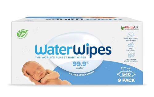 WaterWipes Original Salviette a Base Vegetale per Neonati, 540 Unità (9 Confezioni), Salviette 99,9% a Base di Acqua, senza profumo per Pelli Sensibili