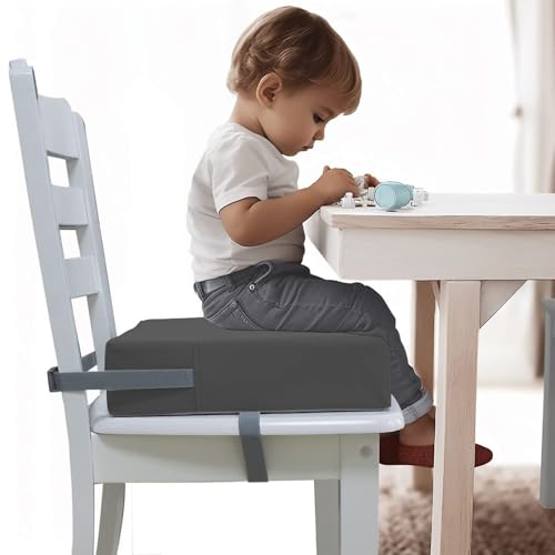KBIBCK Rialzo Sedia Bambini, Cuscino Rialzo Sedia per Bambini,Lavabile Rimovibile Portatile, Cuscino per Sedias Seggiolino,Rialzo Sedia Bambinis da Tavolo con Regolabile Cinghiette Antiscivolo(Grigio)